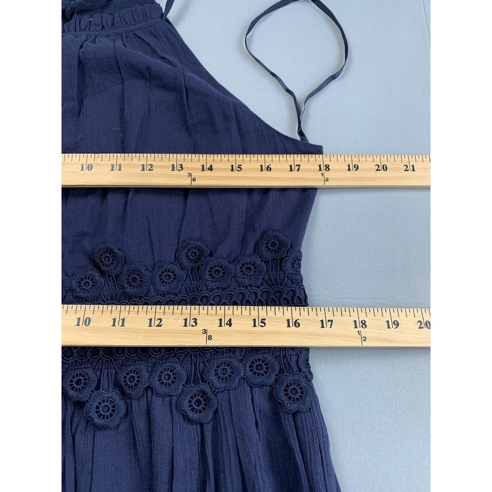 Eliza J Women Dress 12 Navy Blue Gauze Halter Crochet Tiered Boho Midi Coquette - Picture 6 of 8